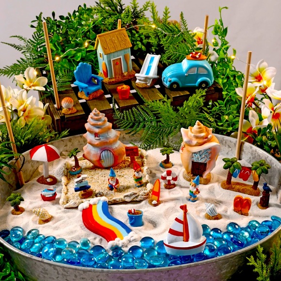 Beach Themed Fairy Garden with Gnomes - Picture 1 of 14